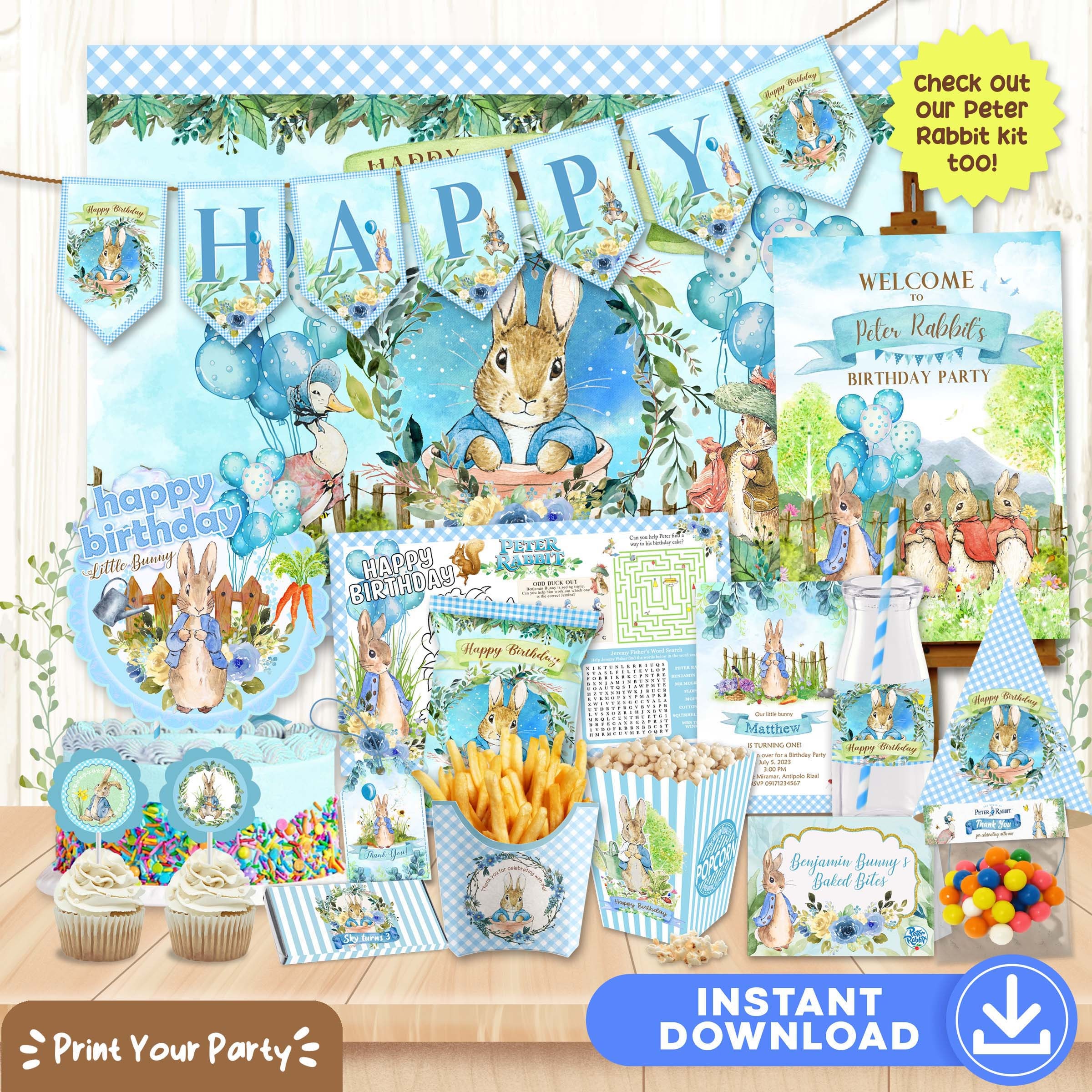 Flopsy Rabbit Printable Flopsy Bunny Party Printables, Backdrop Invitation Chip Bag Favors Tags ...
