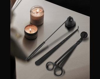 Black Candle Accessory Set Candle Wick Trimmer Stainless Steel Cutter Candle Snuffer Candle Wick Dipper for Candle Care Gift for Her or Him