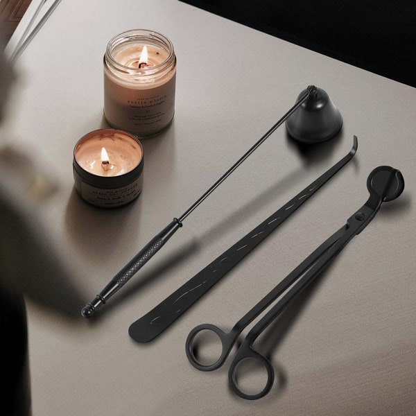 Black Candle Accessory Set Candle Wick Trimmer Stainless Steel Cutter Candle Snuffer Candle Wick Dipper for Candle Care Gift for Her or Him