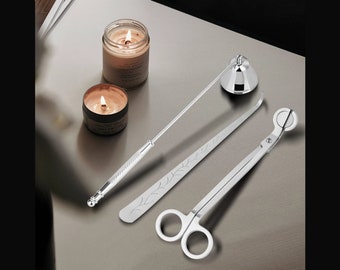 Silver Candle Accessory Set Candle Wick Trimmer Stainless Steel Cutter Candle Snuffer Candle Wick Dipper for Candle Care Gift for Her or Him