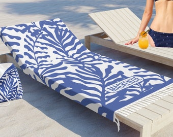 Blue Matisse Beach Blanket Personalized Gift for Her Girls Trip Bridesmaid Beach Chair Cover Boho Wrap Birthday Gift Summer Beach Tote Bag