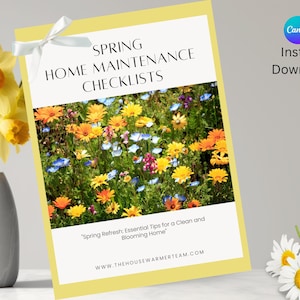 Checkliste für die Wartung des Hauses im Frühling | Bearbeitbare & druckfertige Realtor Postkarte | Digitaler Download | Handout
