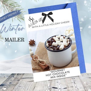 Correio postal imobiliário de inverno | Aqueça-se com a alegria do feriado | Conjunto de presente de cartão postal de chocolate quente gourmet | Econômico