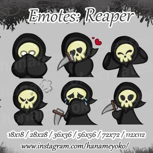 Lindo y pequeño conjunto de emoticones de la Parca para Twitch, Discord, ...