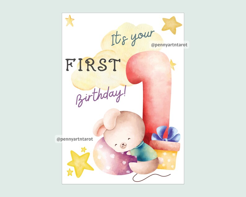 5x7 Happy First Birthday Card Printable Digital Download for One Year ...