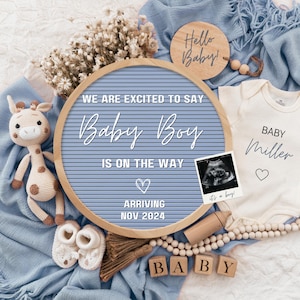 Annuncio di gravidanza di un bambino digitale, annuncio del bambino, rivelazione del sesso del bambino in blu, annuncio di maternità personalizzato, rivelazione sui social media, bambino maschio