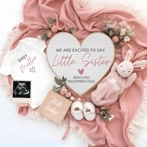 Girl Pregnancy Announcement Digital Baby Announcement Girl Gender Reveal Social Media Reveal Editable Template Its a Girl Little Sister