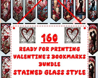 Printable Stained Glass Style Bookmarks SVG, Bookmark PNG Bundle Cute Bookmark Valentine Gift SVG Bookmark, Personal Book Lover Gift