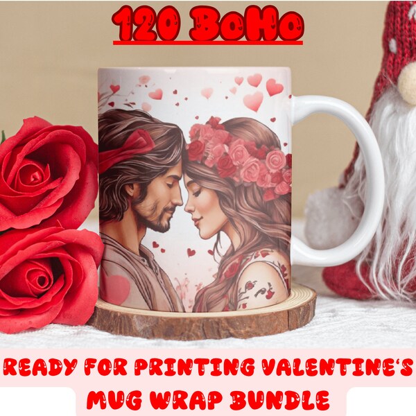 Valentine Printable BoHo Mug Wraps PNG Valentine BoHo SVG Mug, teen valentine gift, valentines day png, Cute Coffee Mug SVG, Heart Mug