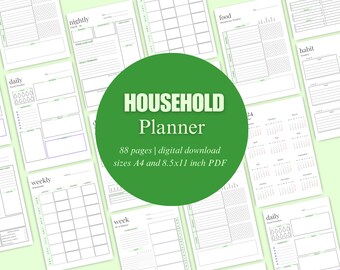 Afdrukbare huishoudplanner, gezinsplanner organisator, huisbeheerbinder, boodschappenlijst, gelukkig planner huishouden, thuisplanner binder