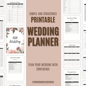 Printable Wedding Planner Book: Checklist, Timeline, Seating Chart (Digital Download)