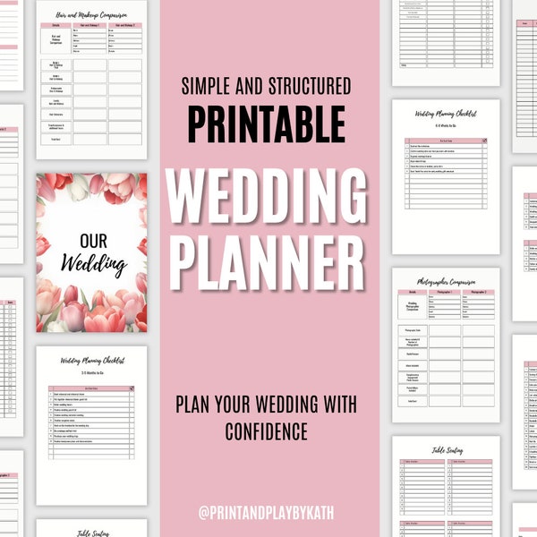 Printable Wedding Planner Book, Wedding Checklist, Wedding Binder, Wedding Planning Booklet, Wedding Timeline, Event Planning, Seating Chart