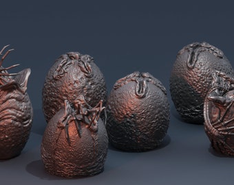 ALIEN EGGS 3d print statue Nemesis stl XENOMORPH for basing and rpg 32mm tabletop miniature model kit digital file.