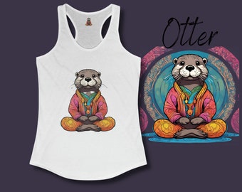 Otter Spirit Animal Chilled out Zen Relaxed Meditating Women's Ideal Racerback Tank Top Singlet, Otter Spirit Animal, Otter Lover, Master