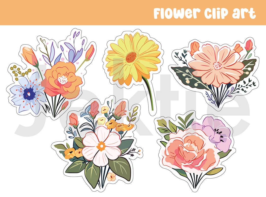 Illustration of Flower Clip Art, Printable Art, Modern Wall Art Print ...