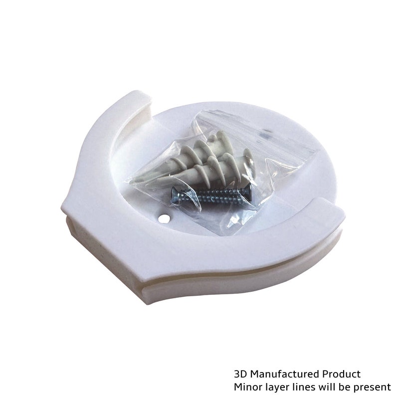 May include: White plastic wall mount with two screws and wall anchors included. 3D Manufactured Product. Minor layer lines will be present.