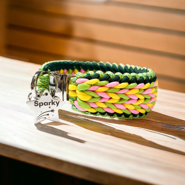 Handmade Paracord Dog collar with personalized tag