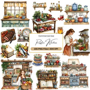 Mega Bundle de Clipart de Cozinha de Fazenda Rústica, Cozinha de Casa de Campo Vintage PNG, cozinha de campo PNG, Clipart de Cozinha Rústica, Uso Comercial