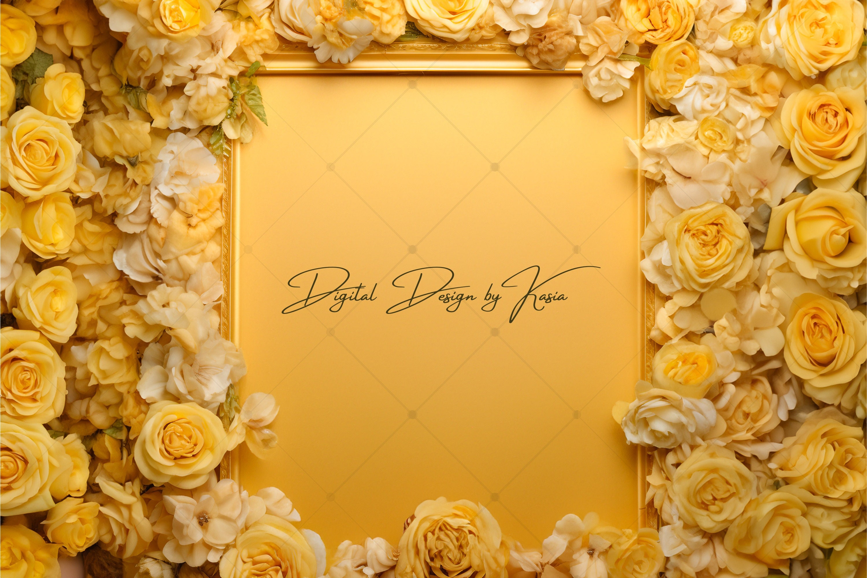 Yellow Roses Floral Frame Digital Backdrop: Beauty Photography (digital ...