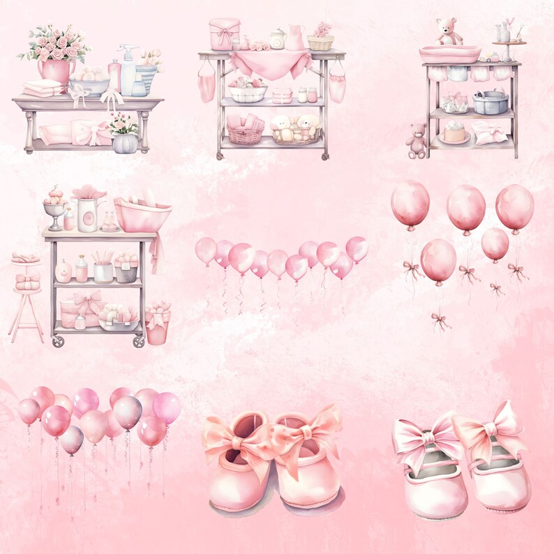 Pink Baby Shower Clipart: Watercolor Teddy Bear PNG (digital Download ...