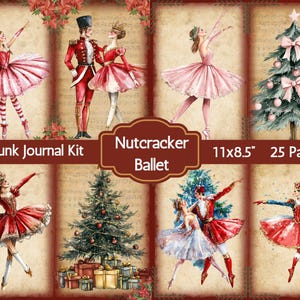 Kit de diário de balé quebra-nozes, papéis de bailarina de Natal, imprimíveis de balé de Natal, papéis de Natal vintage, diário de balé de lixo