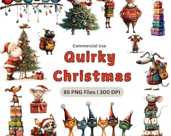 Lot de cliparts originaux de Noël, graphiques PNG aquarelle (téléchargement numérique)