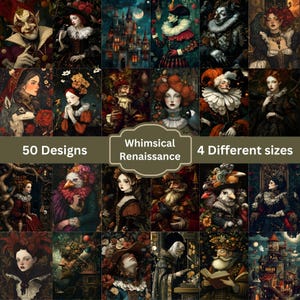 Whimsical Renaissance Digital Art Cards, Renaissance Junk Journal Kit, Medieval Papers, Whimsical Middle Ages Art, Renaissance scrapbooking