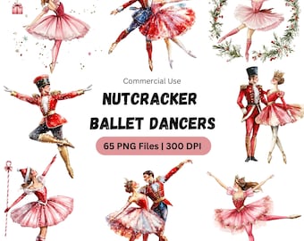 Watercolor Nutcracker Ballet Clipart: Christmas Ballerinas (PNG Digital Download)