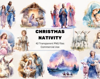 Watercolor Nativity Clipart Bundle: Christmas PNG Scenes (Digital Download)