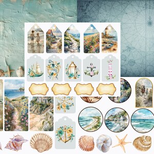 Watercolor Coastal Junk Journal Kit: Vintage Seaside Ephemera (digital ...