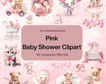Pink Baby Shower Clipart: Watercolor Teddy Bear PNG (Digital Download)