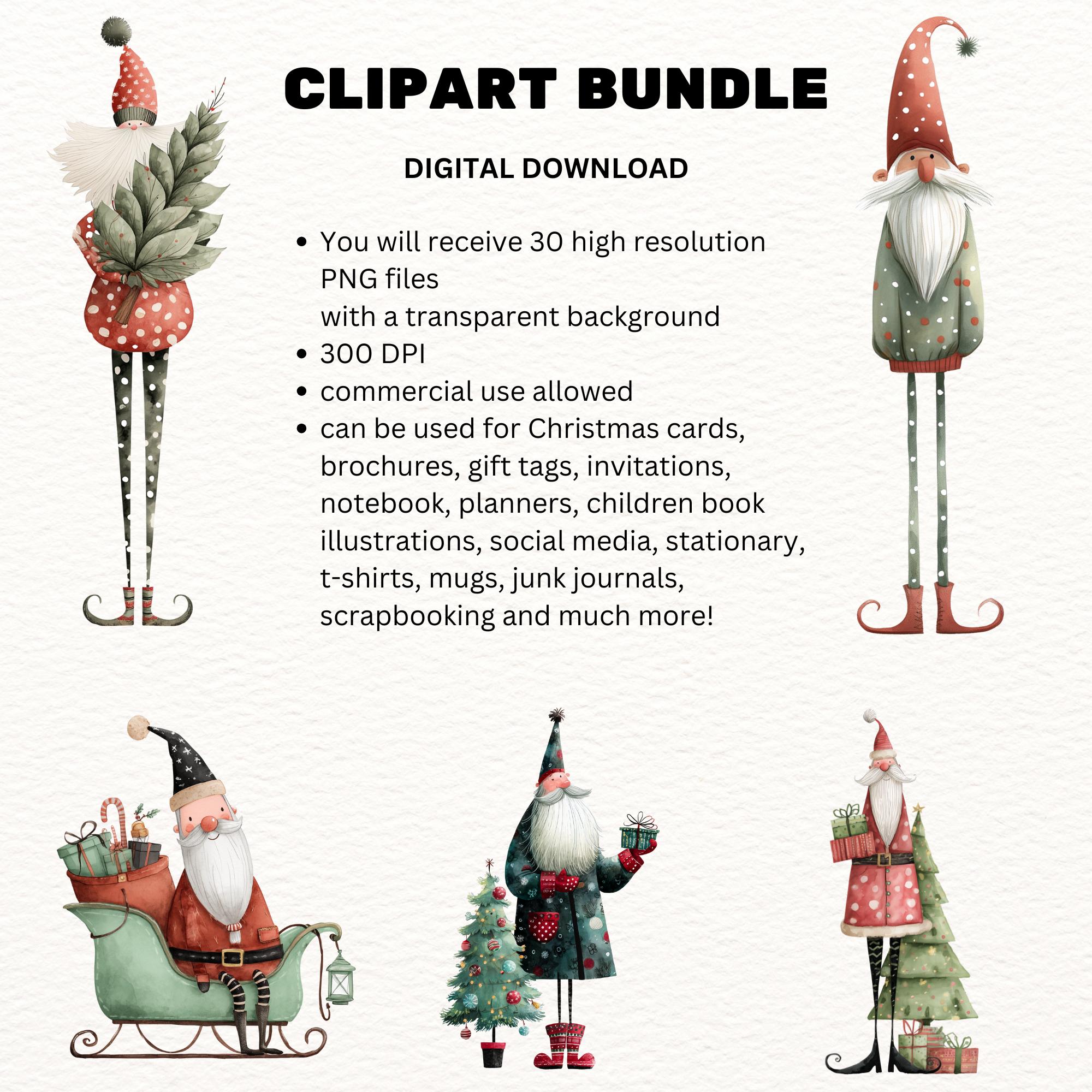 Whimsical Santas Clipart Bundle: 30 Quirky Santa Claus Christmas PNG ...