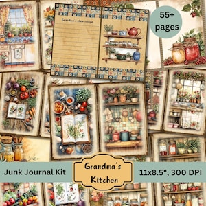 Omas Küche Junk Journal Kit, Rustikales Küchen Rezept Kochbuch druckbare Collage Papiere, Scrapbook Ephemera, rustikale Dekorpapiere