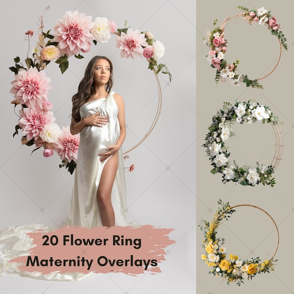 Flower Ring Maternity Overlays, 20 Photoshop Maternity Halo Ring Overlays, Floral Ring Overlays, Photoshop Rings For Maternity Photography