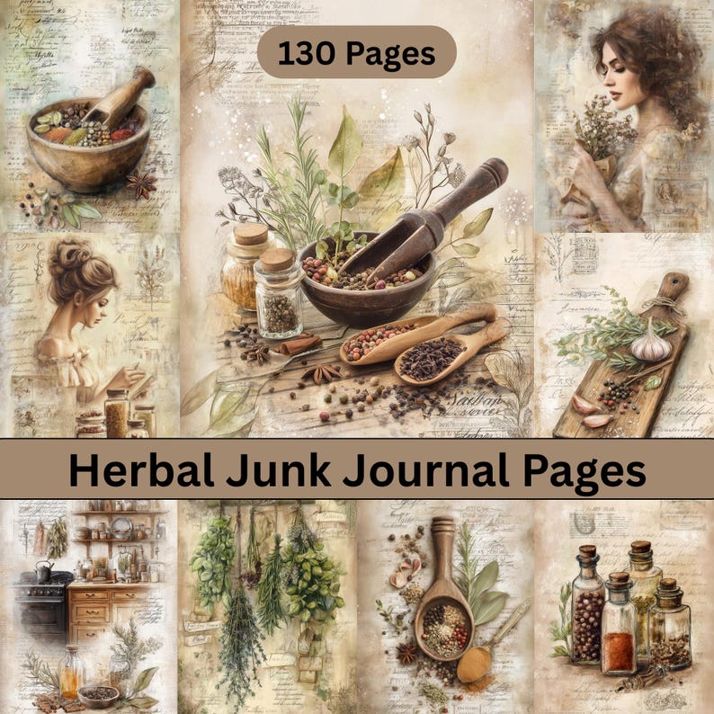 Herbal Junk Journal Pages: Botanical Scrapbook Printables (digital ...