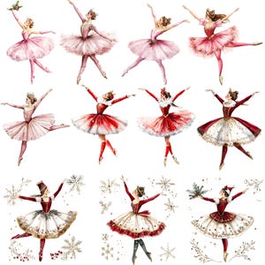 Watercolor Nutcracker Clipart Bundle, Nutcracker Ballet Dancers PNG designs, Coquette Christmas, ballet clipart, christmas ballerina PNG