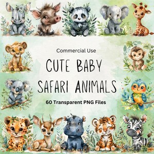 Mignon bébé animaux de safari Babyshower Clipart PNG, bébé sauvage animal de la jungle png, décoration de chambre d'enfant PNG, clipart bébé neutre, nouveau-né PNG