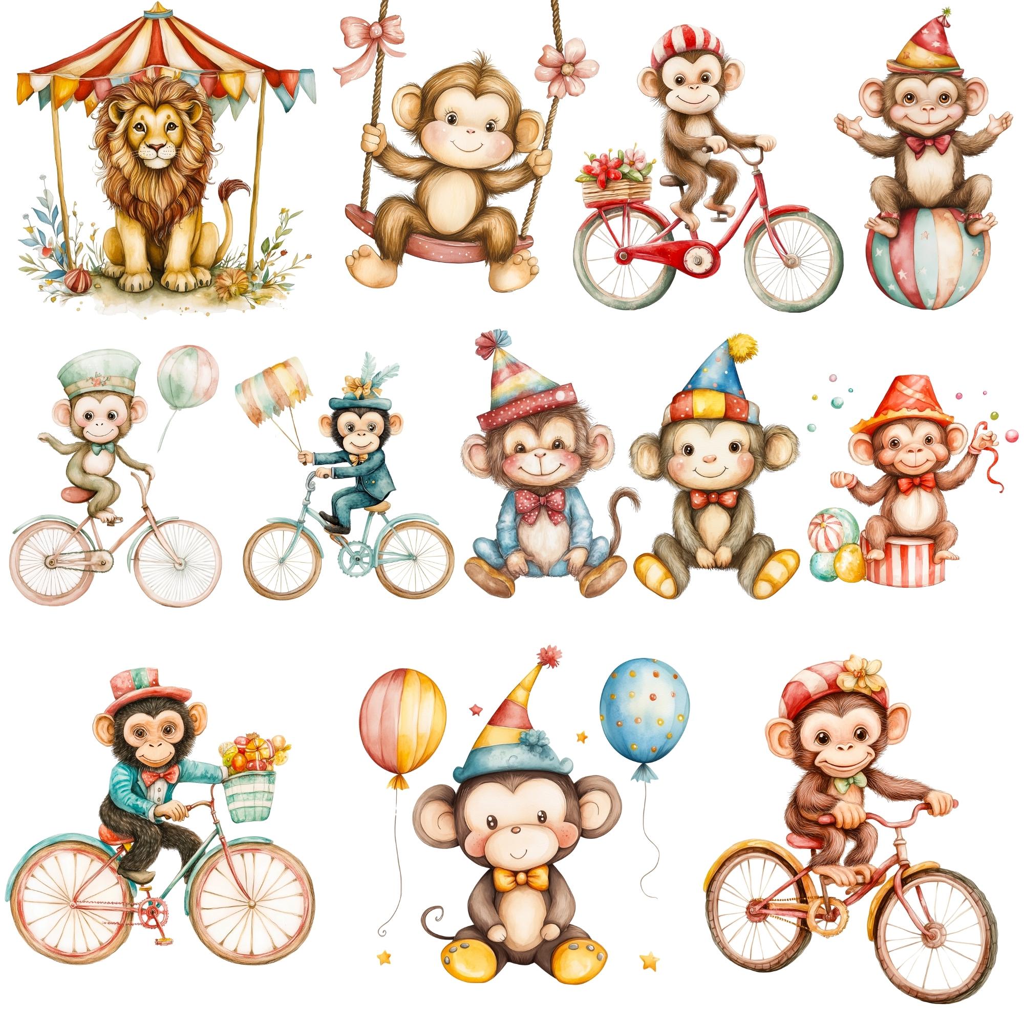 Watercolor Circus Clipart Bundle, Carnival Animals PNG (digital ...
