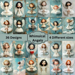 Grillige engelen Mixed Media Art, Angels Junk Journal Pages, Fantasy Angels Digital Art, Collage Papers, afdrukbaar scrapbooking aanbod