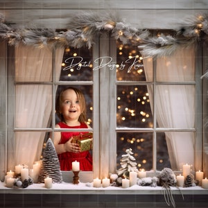 Christmas Window Digital Backdrop for creative creative composites, Christmas digital background, cosy christmas, winter digital backdrop