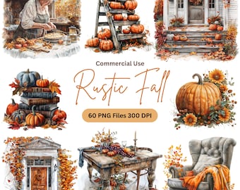 Rustic Fall Clipart Bundle: Cottagecore Autumn PNG Designs (Digital Download)