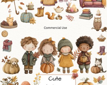 Pencil Drawing Autumn Clipart Bundle, Fall PNG (Digital Download