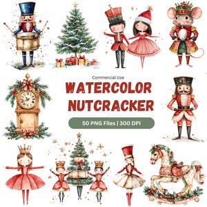 Pacchetto Clipart Schiaccianoci ad acquerello, disegni PNG di balletto Schiaccianoci, clipart di Natale, PNG di fiabe, clipart di balletto, clipart di festa
