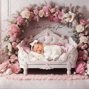 Newborn digital backdrop, princess baby bed, floral newborn bed, newborn floral background, newborn photography, newborn digital composite