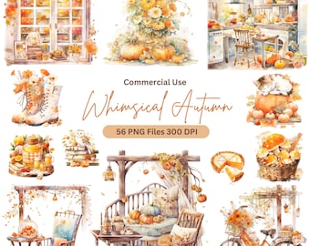 Watercolor Autumn Clipart: Whimsical Fall PNG Bundle (Digital Download)