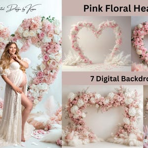 Valentines Pink Floral Heart Digital Backdrop Bundle, Valentines composite, maternity photo prop, Fine Art portrait photography background