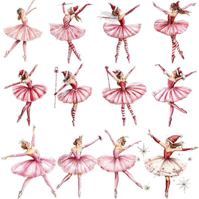 Watercolor Nutcracker Clipart Bundle, Nutcracker Ballet Dancers PNG designs, Coquette Christmas, ballet clipart, christmas ballerina PNG