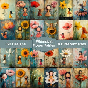 Pages de journal indésirable de fées de fleurs lunatiques, fée mignonne, art numérique de fée fantastique, papiers de collage numérique, fourniture imprimable de scrapbooking