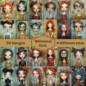 Grillige meisjes Mixed Media Art, Quirky Girls Junk Journal Kit, digitale kunst, collagepapier, digitaal papier, afdrukbaar scrapbooking aanbod