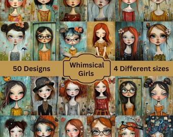 Whimsical Girls Art: Mixed Media Junk Journal Kit (Digital Download)
